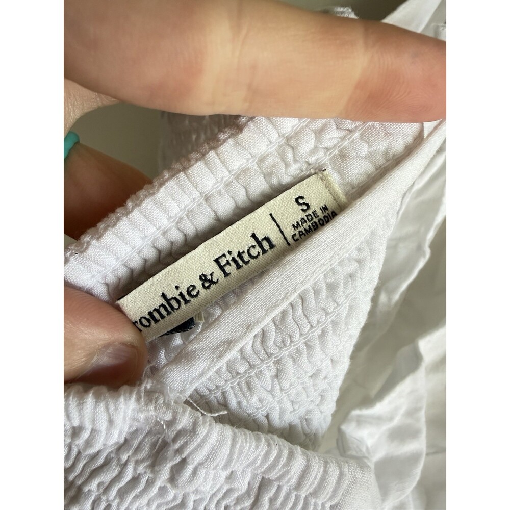 Abercrombie & Fitch White Mini Dress S Ruffle Hem Tie Straps Sleeveless - Picture 5 of 5